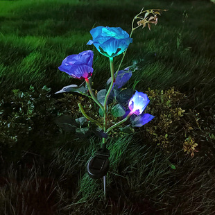 3-head Solar rose lamp outdoor garden LED ground plug simulation flower lamp garden decoration moon flower lawn lamp