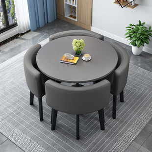 Stowable Dining Table Household Small Apartment Dining Table Shop Floor Negotiation Table and Chair Combination Reception Round Table