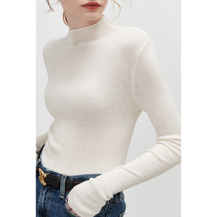 Sweater Classic White Base Knit Sweater Women's Spring 2024 Half High Neck Slim Fit Inner Top Black