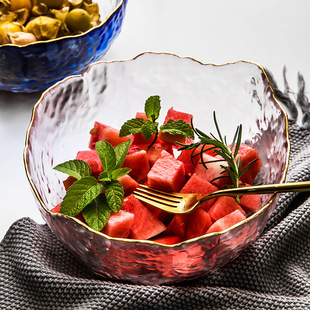 Japanese Style Hammer Pattern Phnom Penh Transparent Glass Bowl Fruit Salad Bowl Tableware Dessert Bowl Home Breakfast Bowl Light Luxury Style