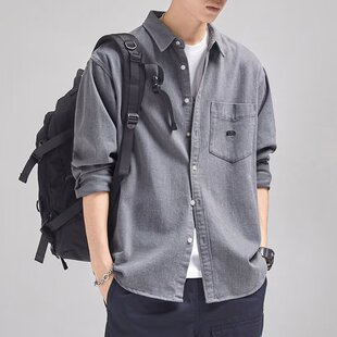 2023 fashion trendy brand shirt men's high-grade Ruan handsome spring and autumn retro casual brushed long-sleeved shirt workwear