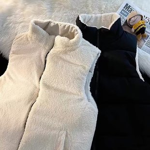 Lamb wool on both sides waistcoat girl autumn and winter 2023 new junior high school Senior high school students fleece-lined padded vest cotton-padded jacket