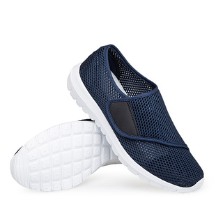 Summer Breathable Mesh Shoes for the Old Comfortable Velcro Foot Wide Foot Swollen Shoes Men's and Women's Walking Shoes Big Bone Rear Adjustable