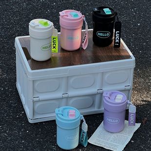 Double Drink Coffee Cup High Color Value Thermos Cup 316 Stainless Steel Girl's Portable Cute Lanyard Portable Water Cup Ins
