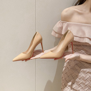 2024 Spring New High Heels Women's Stiletto Heel Black Professional Work Shoes Red Sole Nude Sexy Queen Pumps