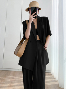 [in stock] Summer new plus size women's slightly fat mm suit short sleeve small suit wide leg pants slim two-piece 225