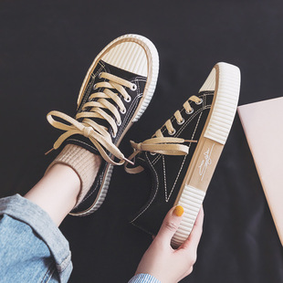 Ins Canvas Shoes Female Students Korean Style 2024 Autumn New Single-layer Shoes All-match White Shoes Flat Bottom Hot Plate Shoes