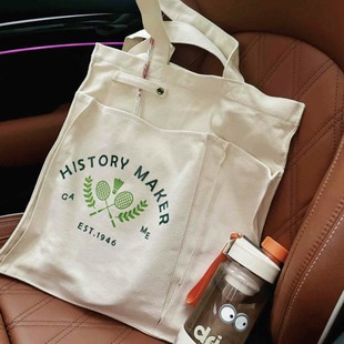 Badminton Bag Ins Japanese-style Canvas Bag Lazy Style Large Capacity Shoulder Portable Sports Bag All-match Tote Bag