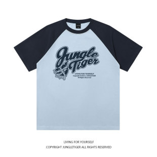 New American Retro Letter Raglan Sleeve T-shirt New Men's and Women's Summer 260g Heavy Pure Basic Short Sleeve