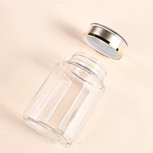pet transparent tea plastic jar round wide mouth octagonal bottle double plastic lid plastic sealed jar plastic packaging