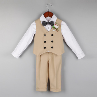Children's Dress Fall/Winter New Solid Color Vest Three-Piece Set Men's Baby One-Year-Old Flower Boy Wedding Dress Set One-Piece Hair