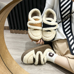 Retro lamb wool cotton slippers women's winter warm thick-soled indoor home fashion all-match outdoor cotton-padded shoes women