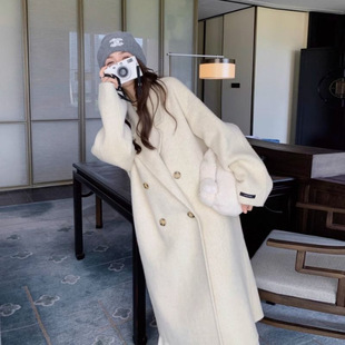 High-End Woolen Outwear for Women Autumn and Winter 2024 New Korean Style Hepburn Style Mid-Length Over-The-Knee Woolen Outwear