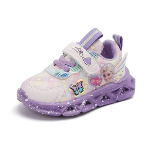 Wholesale girls shoes with lights Spring and Autumn 2023 new non-slip soft bottom children's sports shoes Joker Princess Aisha shoes