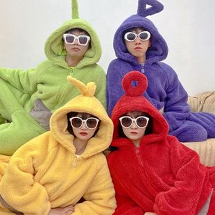 Teletubbies Internet Celebrant Sided Pajamas Women's Winter Cute Girl's Cartoon Home Clothes Winter Thickened Coral Fleece Hooded