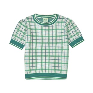 Ins style SS25 Denmark FUB spring and summer baby boys and girls children's clothing children's plaid lapel crew neck knitted T-shirt presale