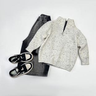 Children's Sweater Autumn and Winter Boys' Winter 2024 New Arrival Middle-High Neck British Style Winter All-Match Western Style Knitted Children's Wear