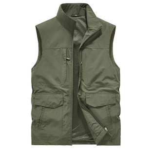 2004 Explosions Men's Spring and Autumn Thin Vertical Collar Vest Outdoor Leisure Sports Vest Loose plus size Multi-Bag Jacket