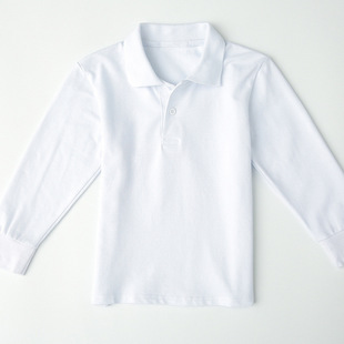 Children's T-shirt Long Sleeve Cotton White Lapel Boys' Polo Shirt Girls' Base Shirt Primary and Middle School Children's Uniform