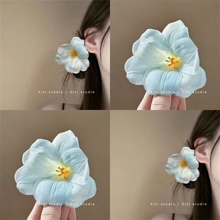 Blue Tulip Hairpin Fresh Holiday Style Flower Side Hairpin Photo Hair Accessories Atmosphere Fringe Clip Headwear