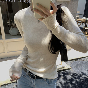 in stock Real Photograph Yellow Inner Base Thin Knit Sweater Women's Spring and Autumn New Elegant Gentle Style Slim Top