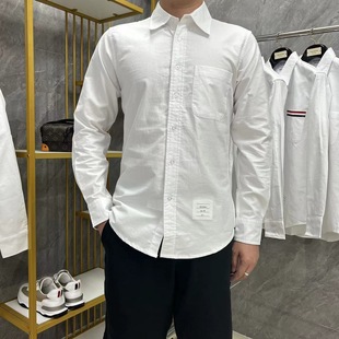Factory Direct TB Autumn New Oxford Spinning Sleeve Fork Ribbon Striped Long Sleeve Shirt Couples Fashion Joker