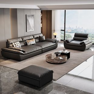 Light Luxury Leather Sofa Living Room Italian Style Minimalist Sofa Luxury Modern Simple Cowhide Sailing Leather Sofa Set