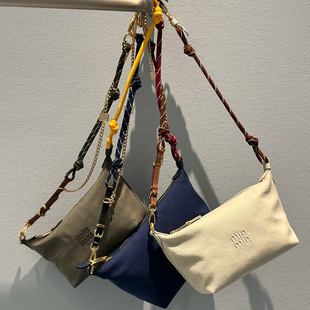 Ins Internet Celebrity Same Style Casual All-match Braided Rope Portable Canvas Letter Lunch Box Bag Underarm Bag Handbag 2025