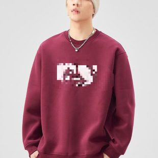 Men's Loose Sweat Men's Autumn and Winter fleece-lined Letter Printed Round Neck Top Cotton apricot