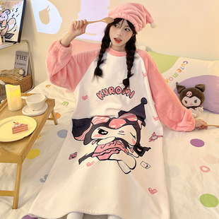 Kapibala Children's Pajamas Autumn and Winter Girls' Nightgown 2024 New Flannel Cartoon Home Clothes Skirt for Girls