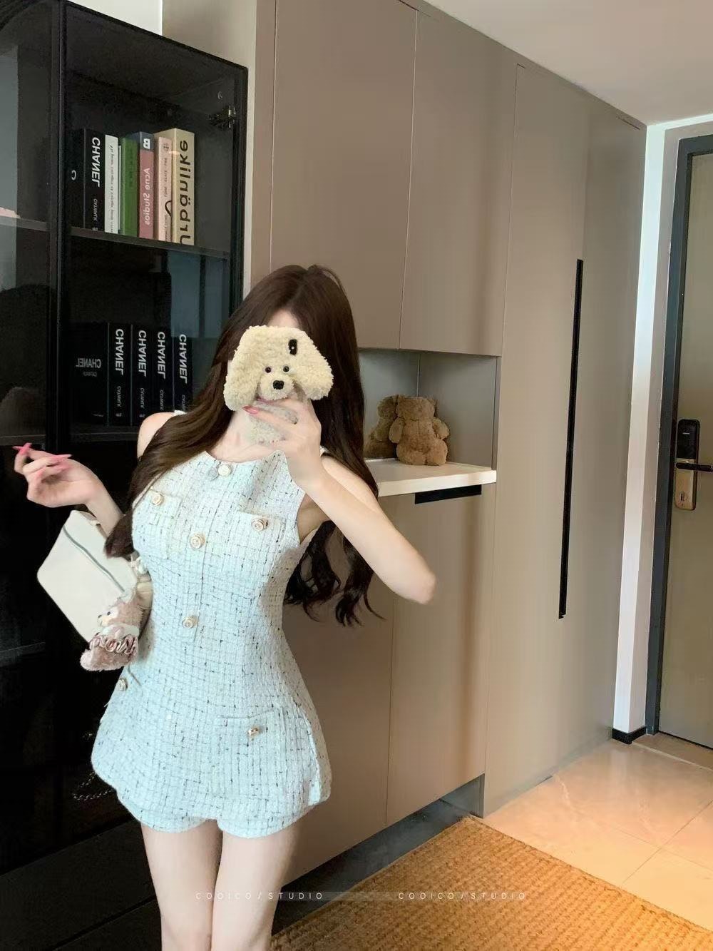 Summer French-Style Elegant Sleeveless Tweed Vest and Shorts Set for Women, Perfect for Tea Break Outfits