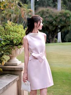 Celebrity Same Style Hepburn Style Lace-up Sleeveless Little Black Dress Elegant Tight Waist Slimming Round Neck dress A- Line Skirt