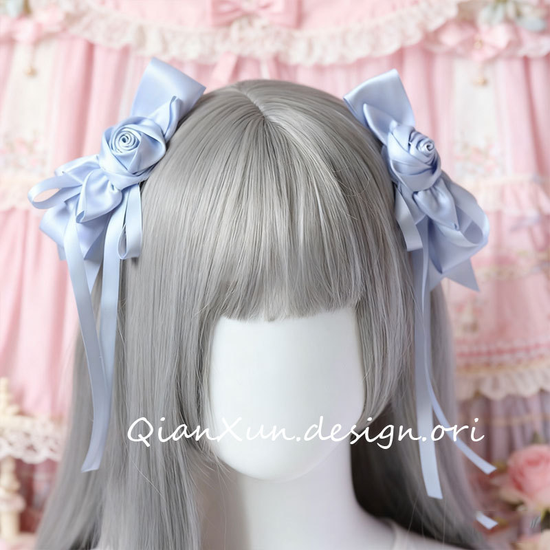 Rose Ribbon CLA Double Pony Tail Double Clip Multicolor Pastoral Lolita Hand-made Small Hair Accessories Headwear New Product