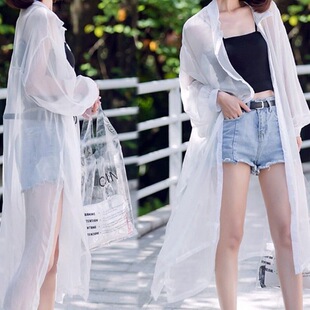 Sunscreen Cardigan Women's Summer Korean Style Super Fairy Chiffon Top Ultra-thin Loose Fashionable Sunscreen Coat Mid-length