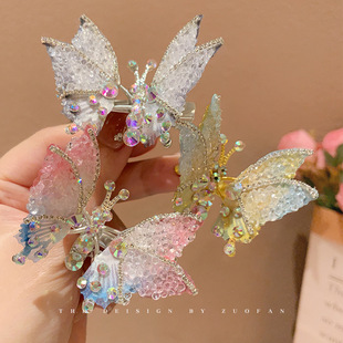 Children's Hairpin Movable Rhinestone Butterfly Hairpin Flying Cute Headwear Clip Side Clip Broken Hair Bangs Clip