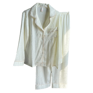 Couple's Ice Silk pajamas women's spring and autumn thin jacquard high-grade new Chinese real silk men's plus size homewear