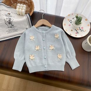 Girls' Sweater Vest 2024 New Style Open Love Bow Rabbit Children's Knitted Cardigan Baby Girls' Sweater Coat