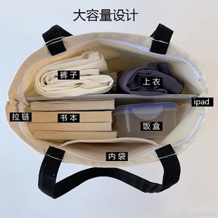 Canvas Bag Women's One-Shoulder Class College Students Book Ins Korean Style Artistic Design Sense Portable Canvas Bag with Zipper