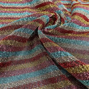 In stock thread cloth stripe cloth colorful gold and silver silk fabric metal wire fabric colorful striped fabric cool stage clothes