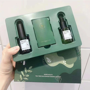 Herise Tea Tree Набор эссенций для удаления черных точек в коробке Назальные палочки Снятие носовой мембраны Жидкость Очищающий Тонер для пор Костюм из 3 предметов