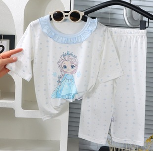 Children's Lyocell Pajamas Summer Thin Seven-point Sleeve suit Middle and Big Children's Home Clothes for Boys and Girls Air-conditioning Clothes Pajamas