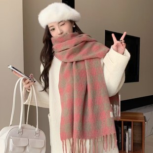 High-end Tassel Scarf Winter Long Cashmere Vintage Plaid Shawl Korean Style Thickened Scarf Warm for Couple