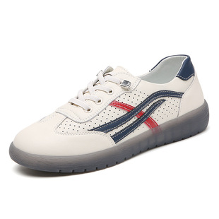 Genuine Leather White Shoes Women's 2024 Spring New Cowhide Board Shoes One Pedal Casual Beef Sole Flat Soft Sole Single Shoes