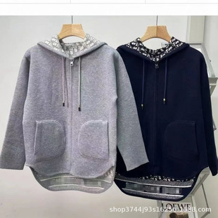 Factory Straight Hair High Version 2024 Autumn and Winter New Letters Cashmere Wool Jacquard Double-Sided Zipper Jacket