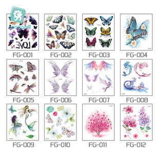 Rickaron Waterproof Fresh Glitter Butterfly Tattoo Sticker Gradient Unicorn Tattoo Sticker Disposable Tattoo Sticker