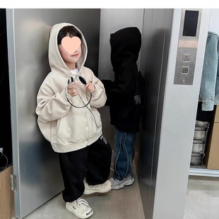 Boys' Korean Style Fashionable All-match Casual Cardigan Jacket Big Boy Spring and Autumn New Western Style Cartoon Hooded Zipper Shirt