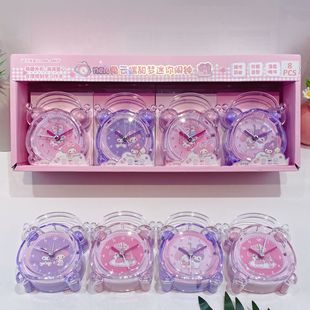 New Sanrio Transparent Portable Alarm Clock Cute Cartoon Office Desktop Convenient Bell Clock Meng Fun Small Clock