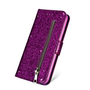 For Huawei P20 LITE 2019 Zipper Mobile Phone Protective Case Y6Y7 Wallet Glitter Powder Leather Case