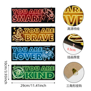 Cross-border Hot Selling Neon Game Poster Teenager Room Wall Hanging Game Handle Wooden Listing Wall Decoration