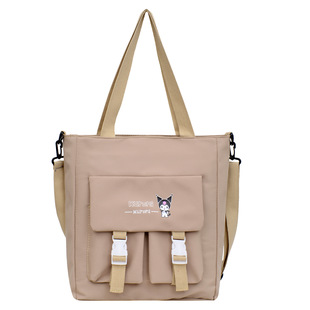 2024 New Large Capacity Canvas Bag Women's Shoulder Crossbody Bag Ins Class Student All-match Colour Contrast Tram Bag